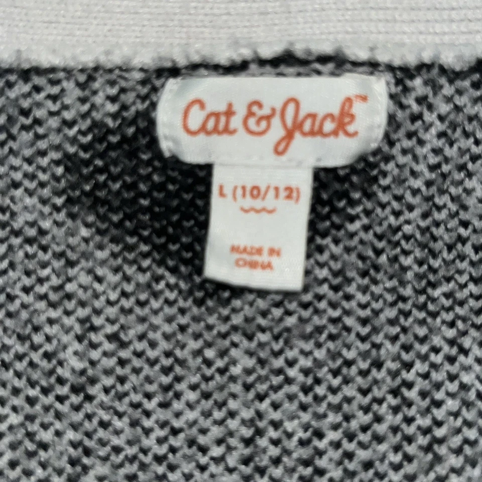 Cat & Jack Girls Grey With Black Heart Pattern Button Up Cardigan Size L(10/12) - Image 4 of 4