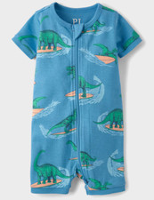 The Children's Place Zip Up Summer TCP Boy Blue Surfing Dino Pajamas Size 4T NEW
