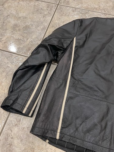 Mens 2XL Wilsons Leather Jacket Black w/Stripes Biker Motorcycle Cafe Racer Moto - Picture 8 of 16