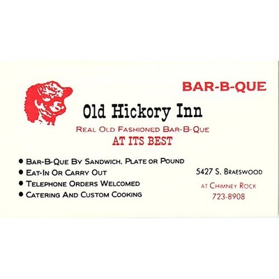 Old Hickory Inn Real Old Fashioned Bar-B-Que Vintage Business Card STK2-BC6-9