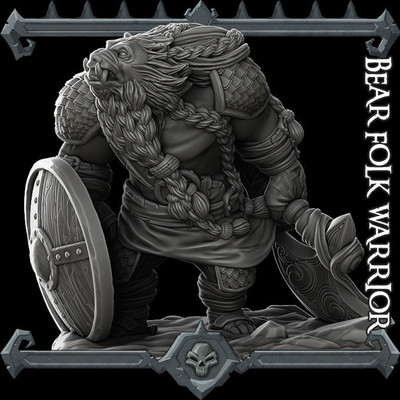 BEAR FOLK WARRIOR Humanoid Resin 3D Printed Fantasy Miniature D&D Tabletop RPG