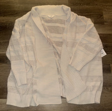 Terra & Sky Chenille Shawl Cardigan Sweater Mid-Weight Ivory Women's 4X 28W-30W