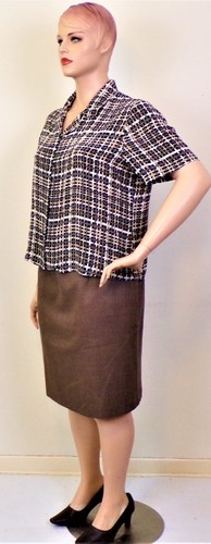 SILK! AUGUST MAX WOMAN size 24W brown/beige/buff plaid 100% silk shirt/blouse - Picture 11 of 14