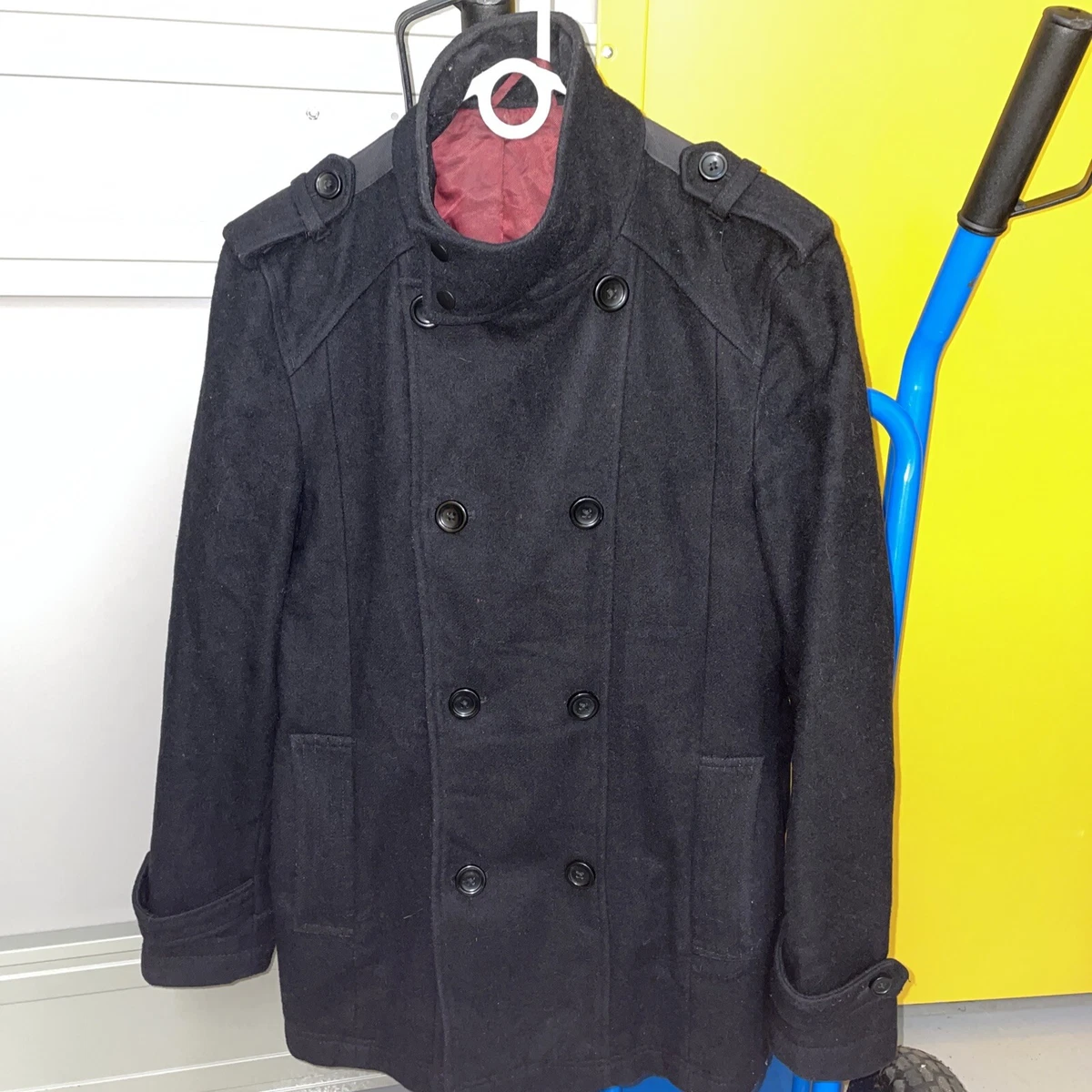 NEXT Mens Black Pea Coat Jacket Size Small S