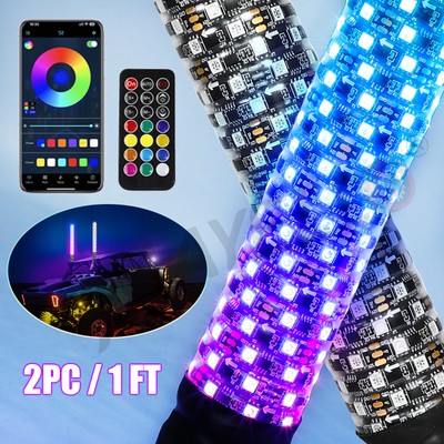 2PC 1FT Spiral LED Fat Whip Light Antenna RGB Chasing For Can-am X3 RZR UTV ATV