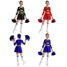 Kids Girls Cheerleading Metallic Cheer Leader Costume Rhinestones Dance Outfit