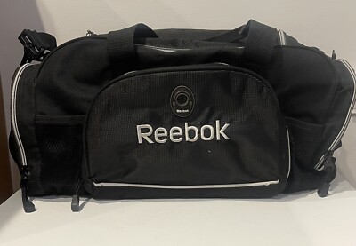 Black Reebok Duffle Gym Bag With 4 Compartments, 2 Pockets, And Headphone Area