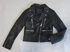 ALLSAINTS NYSA BIKER WL002P SHEEP LEATHER BLACK ZIPPER JACKET WOMEN'S US SIZE 4