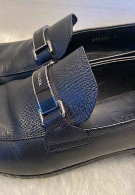 PRADA 2DC135 Black Saffiano Leather Lettering Logo Bit Loafers UK 7 - US 8 PRADA 2DC135 Black Saffiano Leather Lettering Logo Bit  main image 4
