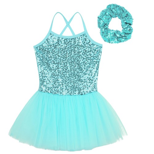 Kids Girls Leotard Dress Up Dance Cross Back Modern Tutu Fancy With Hair Tie - Picture 7 of 63