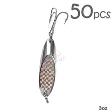 50pcs Fish WOW! 3oz Chrome Fishing Kast Spoon jig Cast Premium Silver Laser tape