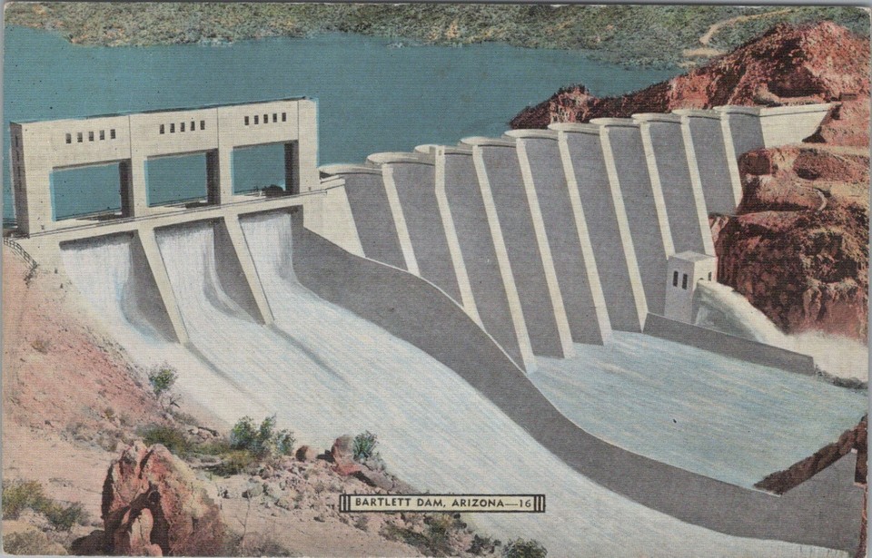 Bartlett Dam Arizona View Phoenix Verde River Linen Vintage Post Card
