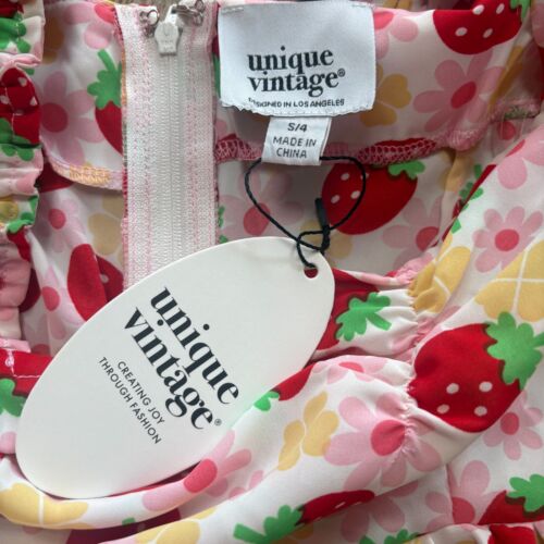 Nuevo con etiquetas Vestido Dakota Vintage Único 4 S Pequeño Estampado Fresa Rosa Rojo Floral Años 50 - Imagen 4 de 10
