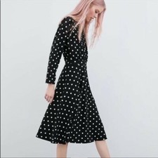 Zara adorable mid length polka dot long sleeve fit & flare dress