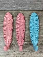 Hobby Lobby Decorative Feather Hooks for Bedroom Dorm 1 Aqua and 2 Pink 6”
