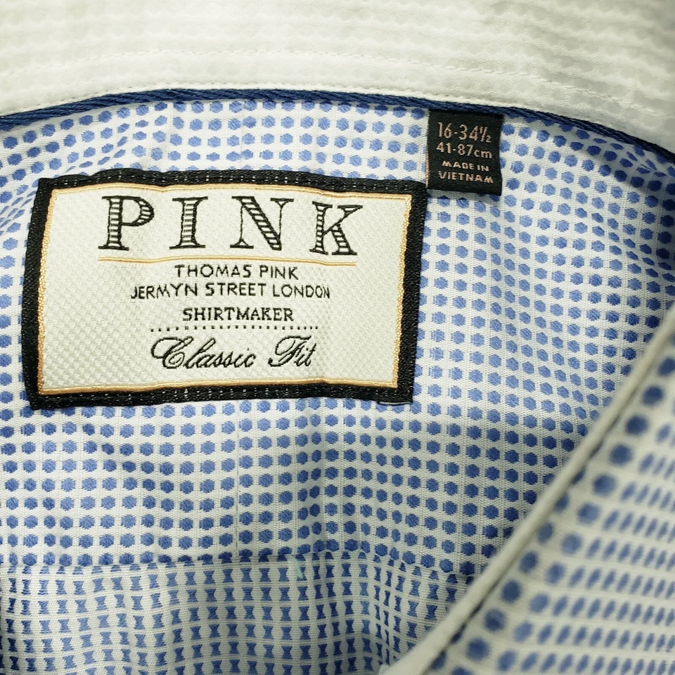 Camisa masculina Thomas rosa 16-34.5 azul com botões manga longa ajuste clássico tecido - Imagem 4 de 4