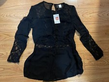NWT Divided by H M Black Sheer Lace Long Sleeve Top in Black - Size 2