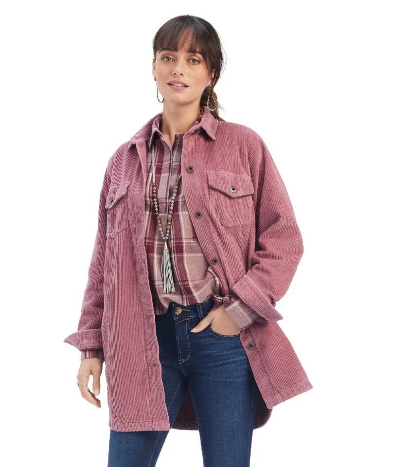 Ariat On The Run Shacket Feminino Rosa Pequeno Manga Longa Veludo Forrado Equestre - Imagem 2 de 4