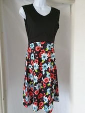 BNWT Indulgence London Black Floral Sleeveless Tea Dress UK 12 Pink/Blue/Red New
