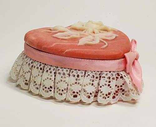 VTG Design Gifts International Incolay Trinket Box Pink Heart Shaped Lace Ribbon - Picture 2 of 6