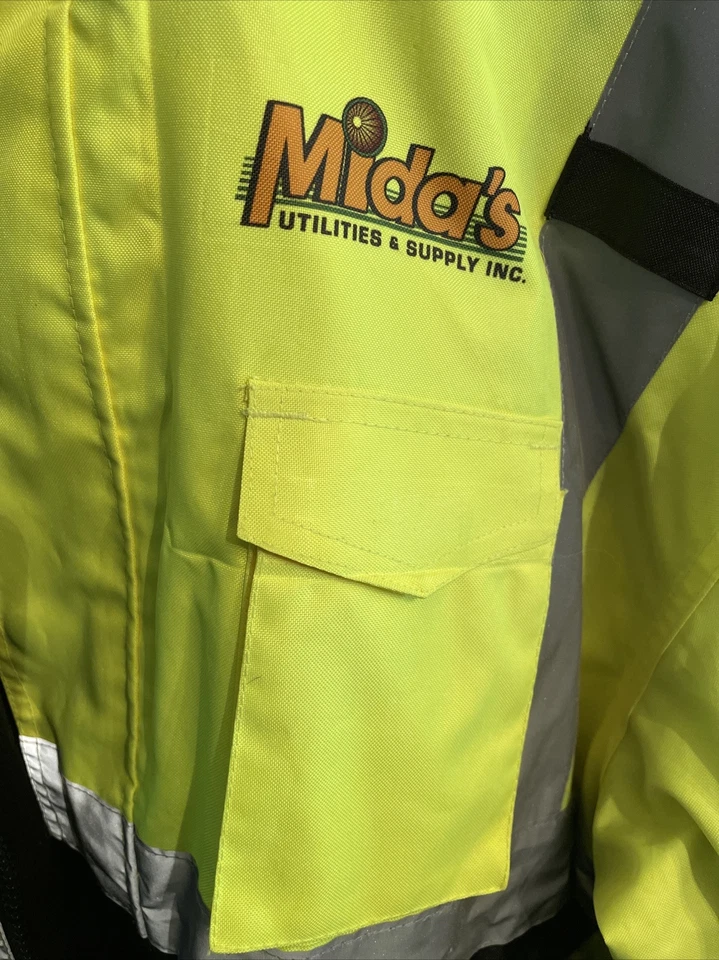 Men’s Parka Reflective Midas sz-L Waterproof Yellow Utlilities Zip-Snap Unisex - Image 3 of 4
