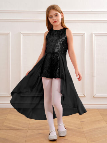 Kids Girls Rompers First Communion Leotard Chiffon Skirt Jumpsuit Homecoming - Picture 42 of 100