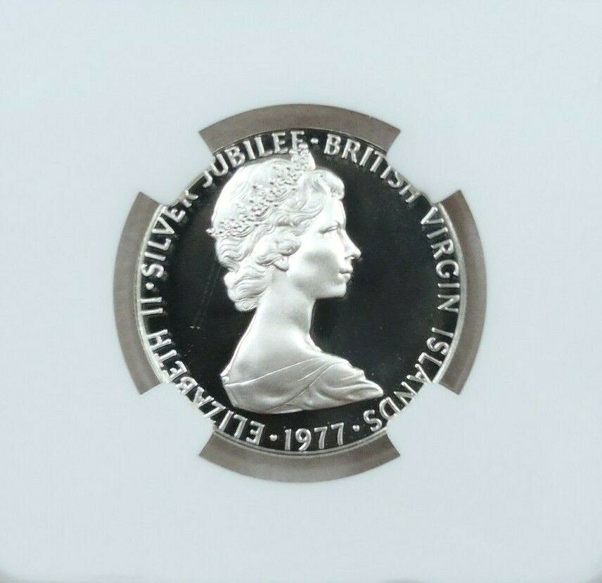 1977 B V ISLANDS SILVER 25 CENTS QUEENS SILVER JUBILEE NGC