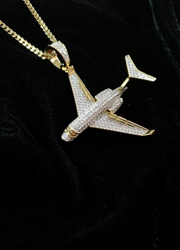Real 18K Gold Lab Diamonds PRIVATE JET Pendant Chain Necklace *LIFETIME ...