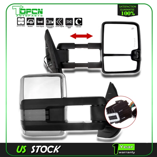 Power Heated Chrome Smoke LED Signal Tow Mirrors For 07-14 Silverado Sierra 1500