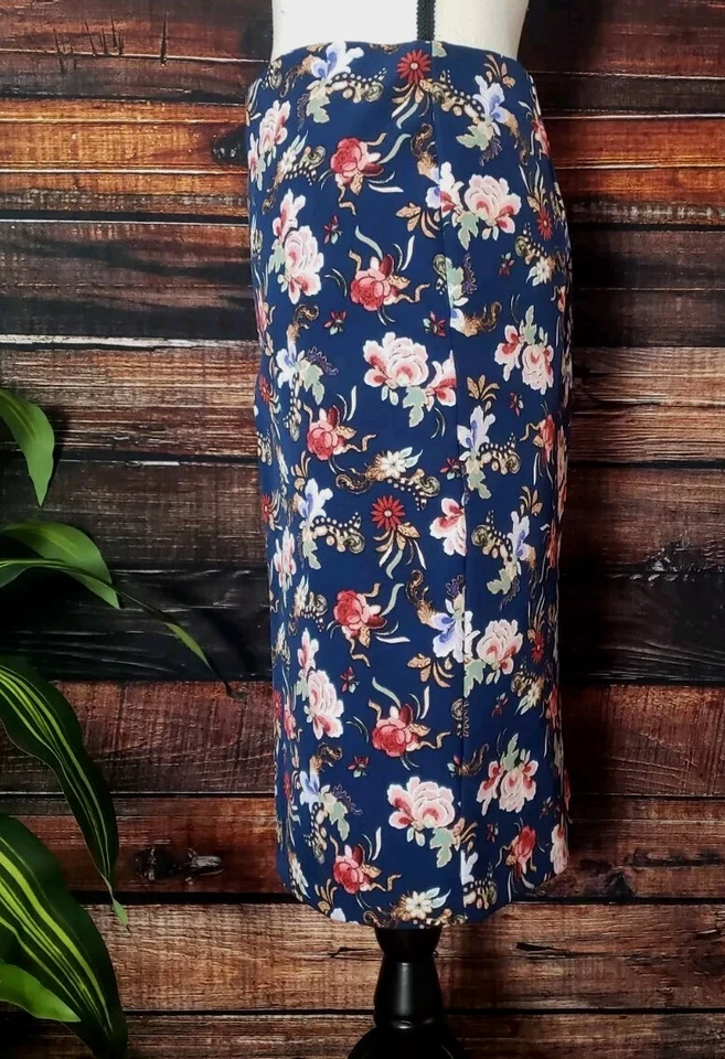 Falda Philosophy Talla 2 Mujer Azul Marino Floral Recta Lápiz Cremallera Elástica Foto 4 de 4