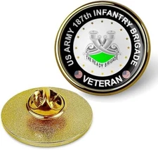 United States Army 187th Infantry Brigade Veteran Tie Shirt Lapel Pin - Gold