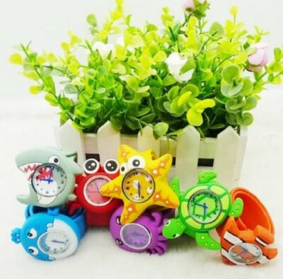 Kinder Jungen Mädchen Kinder Tier Uhren Snap On Pop Quarz Analog Slap Uhr