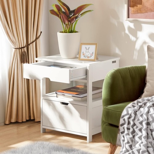 Bedside Table Nightstand End Side Drawers Storage Wood Cabinet Bedroom White - Picture 8 of 8