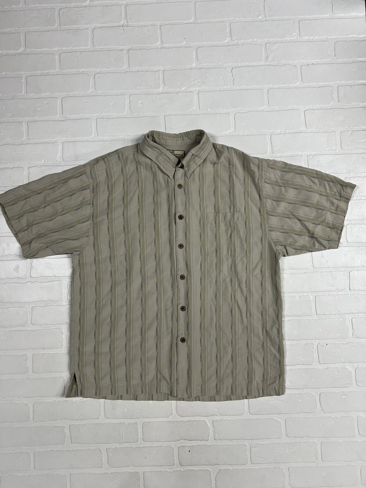 Tommy Bahama Hawaiian Silk Shirt Men’s XL Green/Multicolor Stripes