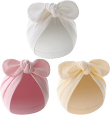 3pcs Newborn Baby Hats Tops Cute Bow Unisex Exquisite Bonnet Toddler Hat Infant