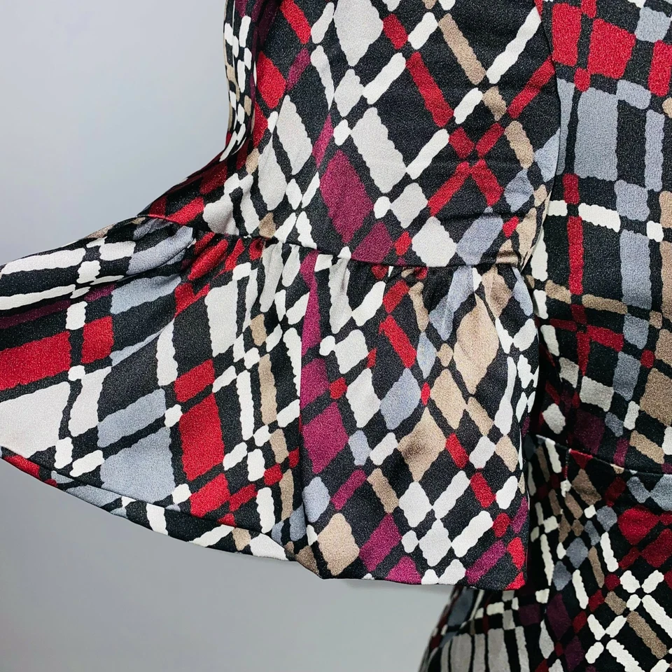 Top Trina Turk para mujer geométrico seda semi satinado ajustado busto abstracto S * Foto 3 de 4