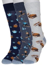 Sonoma 3 pack Crew Socks Men's Size 9-13 ~ Skiing Hot Cocoa ~Fast Free Shipping 