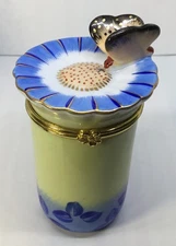 VTG Porcelain Trinket Box Candle Holder with Flower Hinged Lid by Bombay Co.