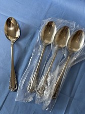 Lot of 4 Interpur Oval/Soup Spoons INR-23 Pierced Floral Stainless Steel Japan