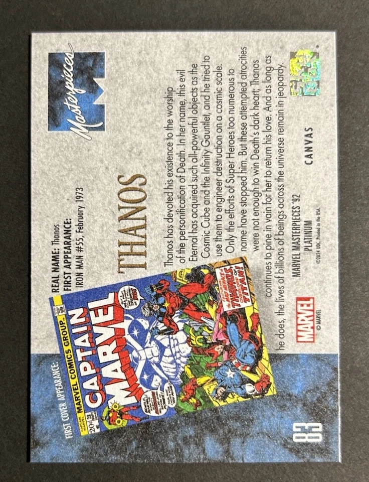 2024 SkyBox Marvel Masterpieces ‘92 Platinum THANOS Canvas PARALLEL #83 - Image 2 of 2