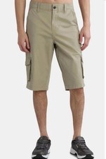 George Men  s Below the Knee Messenger Cargo Shorts Stone Wash Khaki 14" Sz 32
