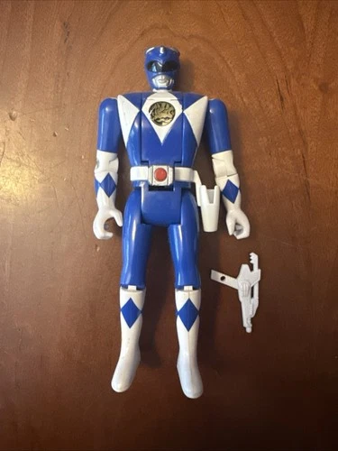 Vintage Bandai Mighty Morphin Power Ranger Flip Head Blue Ranger 1993 W/Gun