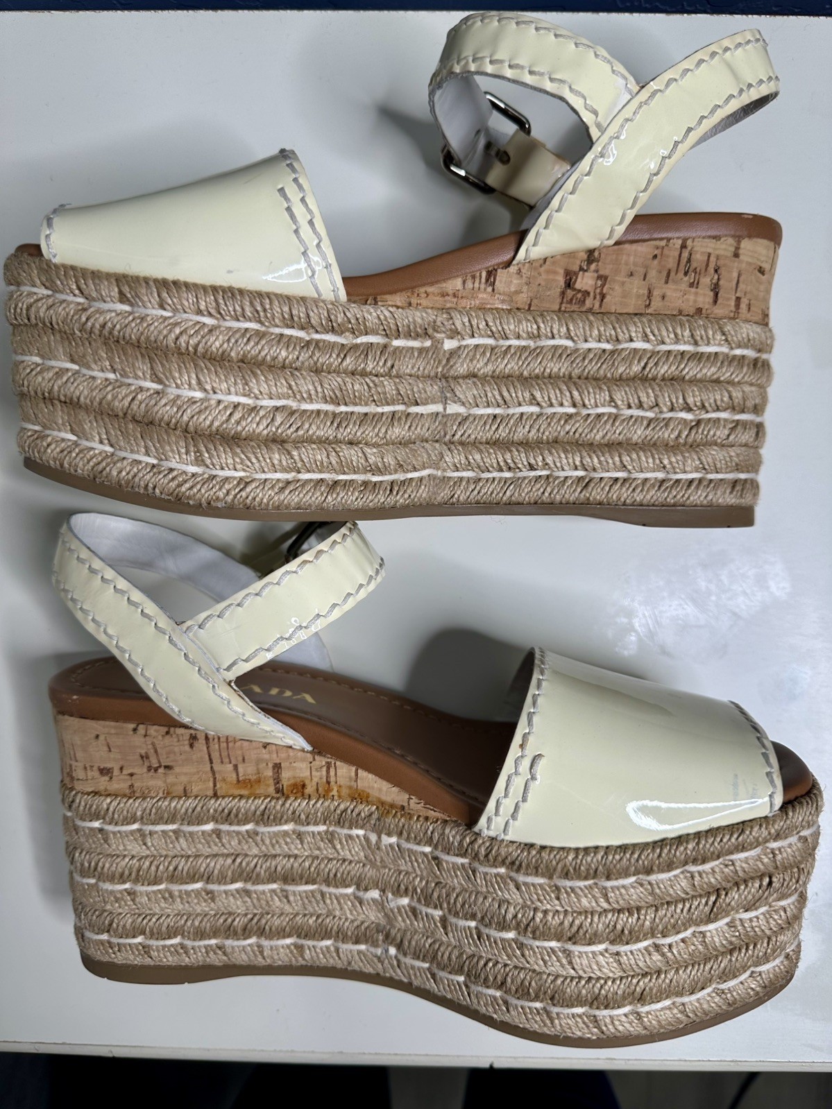 Prada  women's  Matte black  leather Wedge Espadrille Size 37.5 image 7