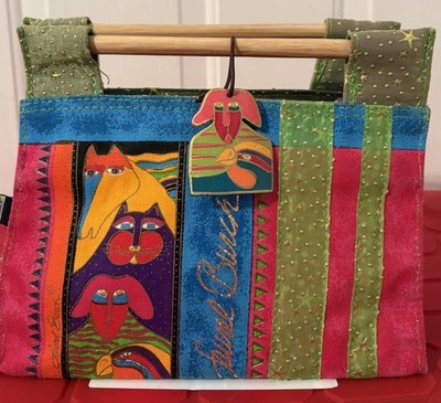 Laurel Burch Horse Cat Dog Bird Small Bag Handbag Wood Handles sun n sand NEW