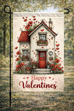 Garden Flag 12x18 Valentines Whimsical house hearts red double sided custom