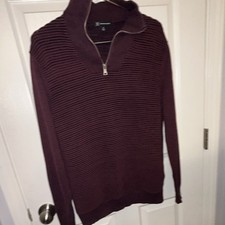 Burgundy 1/4 Zip Mock Neck Ribbed Knit Sweater Men's Long Sleeve Pullover