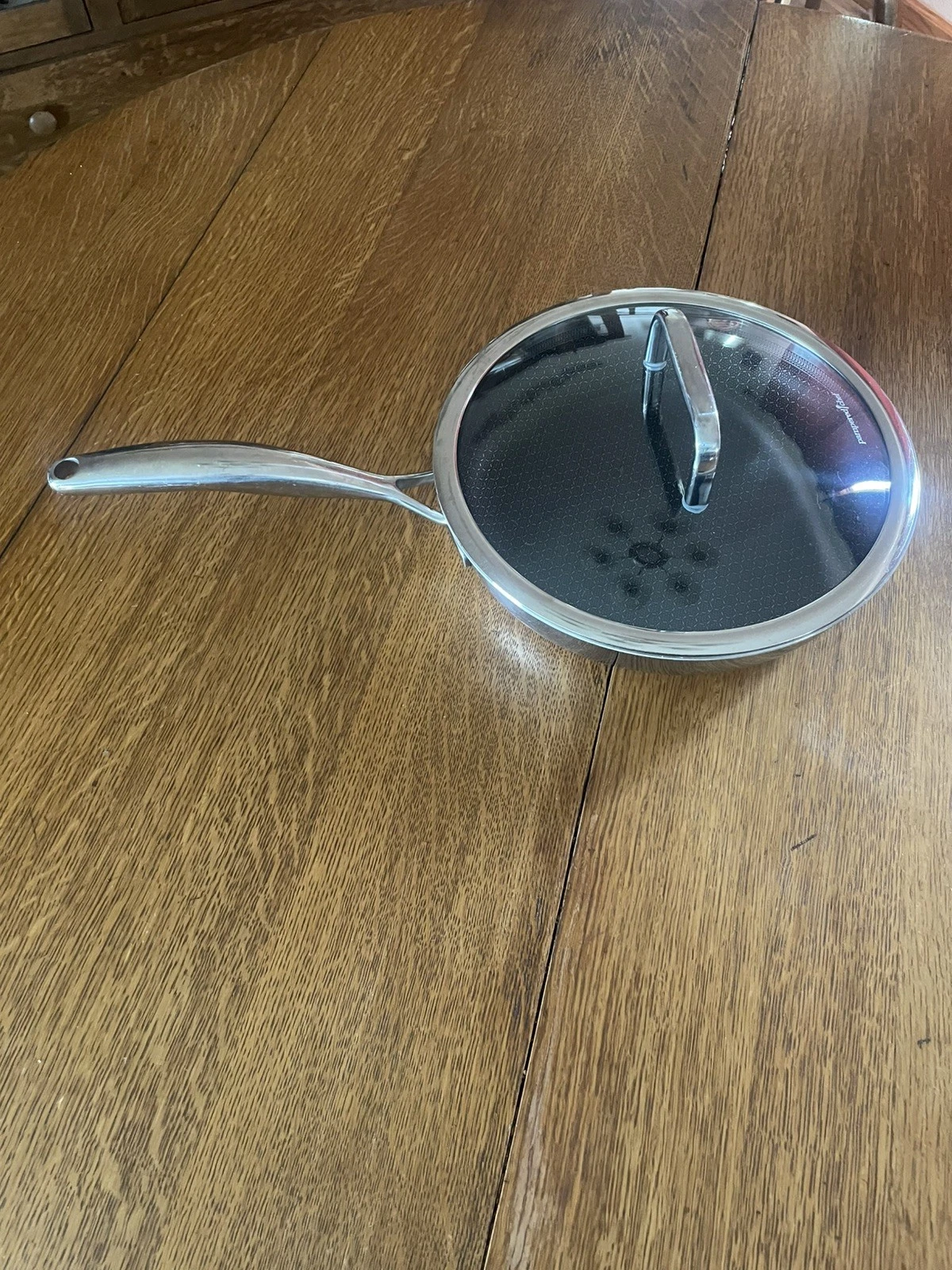 Pampered Chef 10” Stainless Steel NONSTICK SKILLET Hex Pattern +GLASS LID