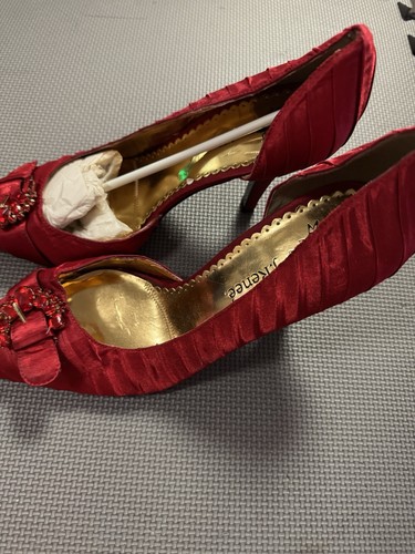 J Renee Womens Shoes Size 12 W Red Pleated Satin Rhinestone Buckle Pointed Toe - Picture 3 of 9