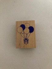 Rubber Stamp - Gift Present with Balloon Bouquet - Nice Large Size