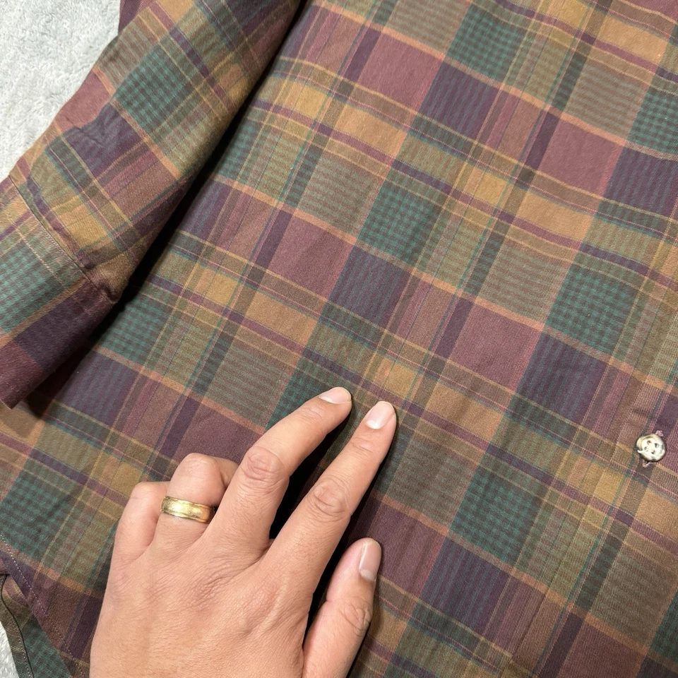 Vintage 90s Nordstrom Button Down Shirt Mens M Brown Cotton Soft Plaid - Image 2 of 4